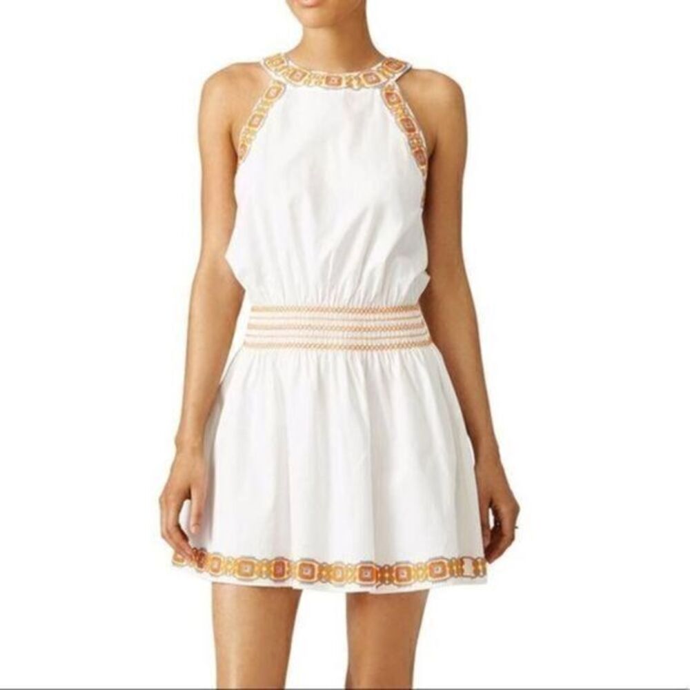 TORY BURCHย Embroidered Bridget White DressโMEDIUM